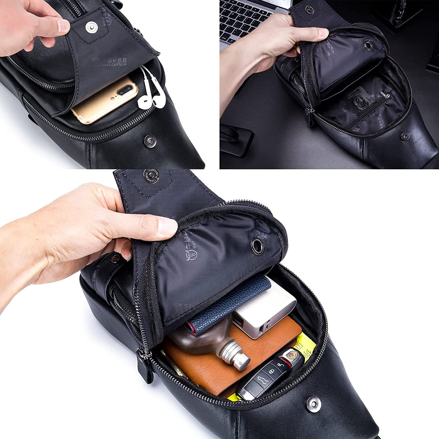 LUKZIJAES Genuine Leather Sling Bag for Men Crossbody Shoulder Chest Pack Hiking Casual Daypack Outdoor Travel Backpack (#1-Brown) - Image 5